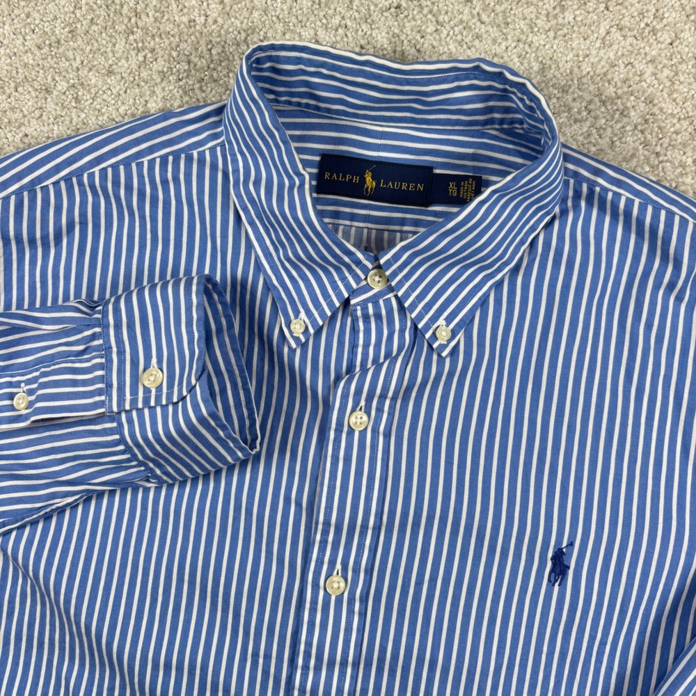 Ralph Lauren Button Down Mens XL Blue Striped Long Sleeve Pony Logo Shirt